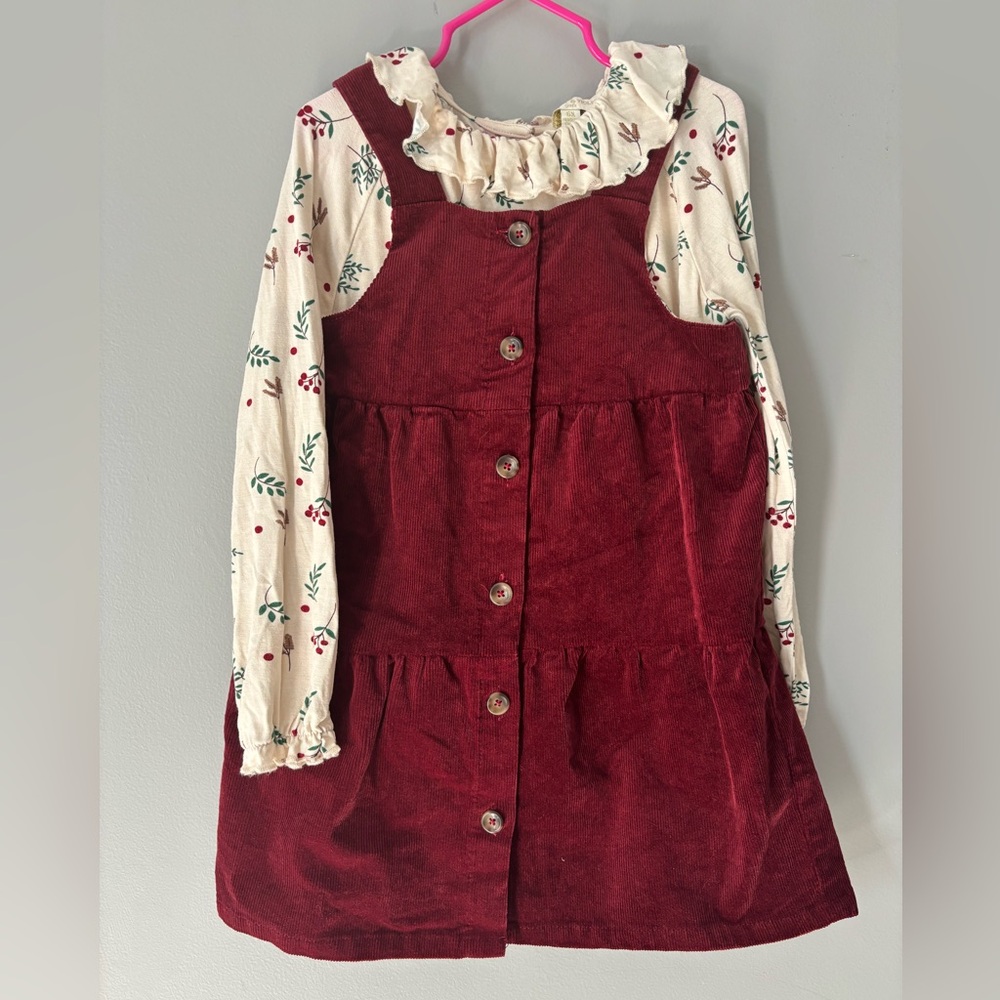 Girls Holiday corduroy dress and blouse set size 5/6